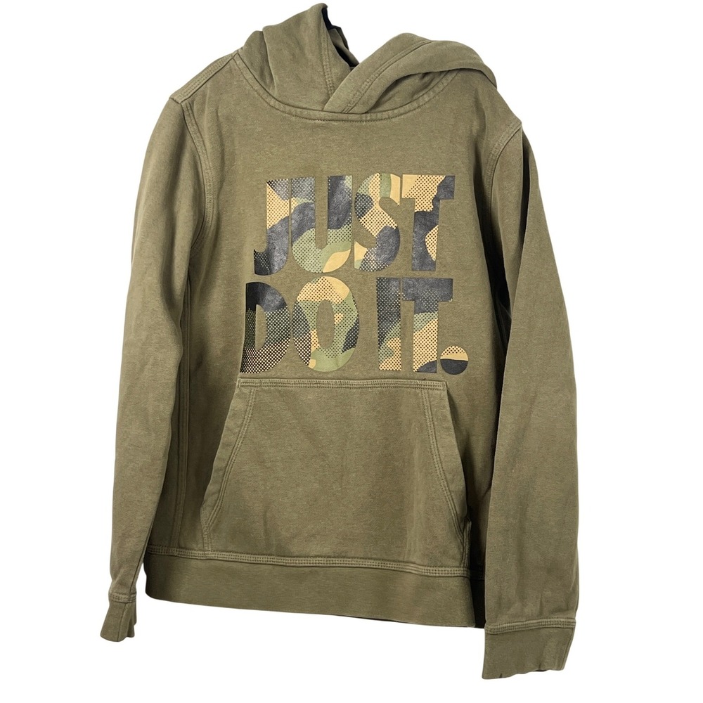 Nike Kids Olive Green Camo Logo Boys Medium Sporty Sweatshirt Hoodie Athletic